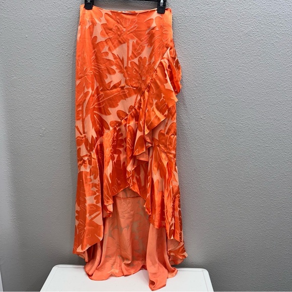 Ramy Brook Skirt Size 6 Orange A-Line Elisa Floral Ruffled Lined Fashion Style - Picture 5 of 11